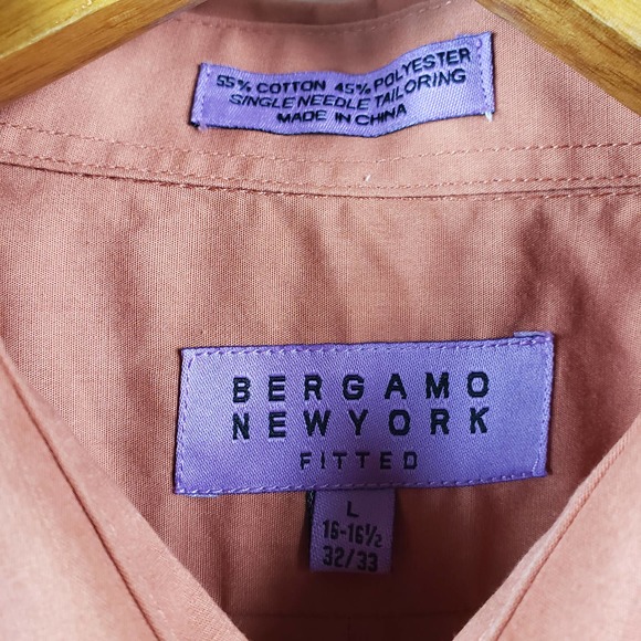 Bergamo New York Dress Shirt Mens Size Large 16/16.5 32/33 Long Sleeve Orange - Picture 9 of 9